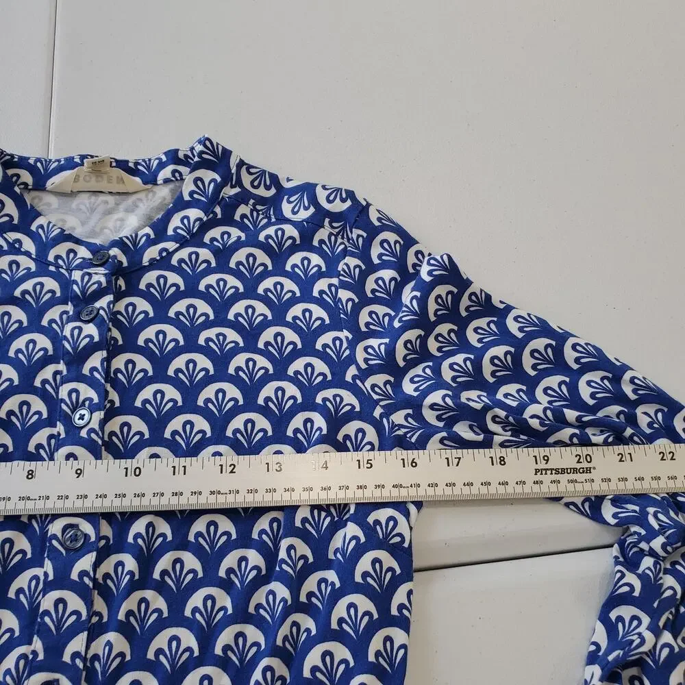 Boden Dress Womens 4 Blue White Button Front Long Sleeve A-Line Scallop Print - Picture 8 of 12
